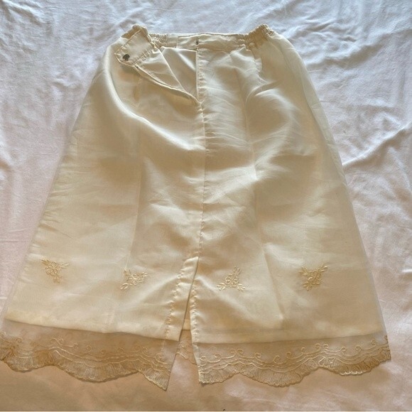 Formal Bridal 2 Piece Ivory Embroidered Sheer Vintage Top Midi Skirt Unique SZ L - Picture 7 of 11